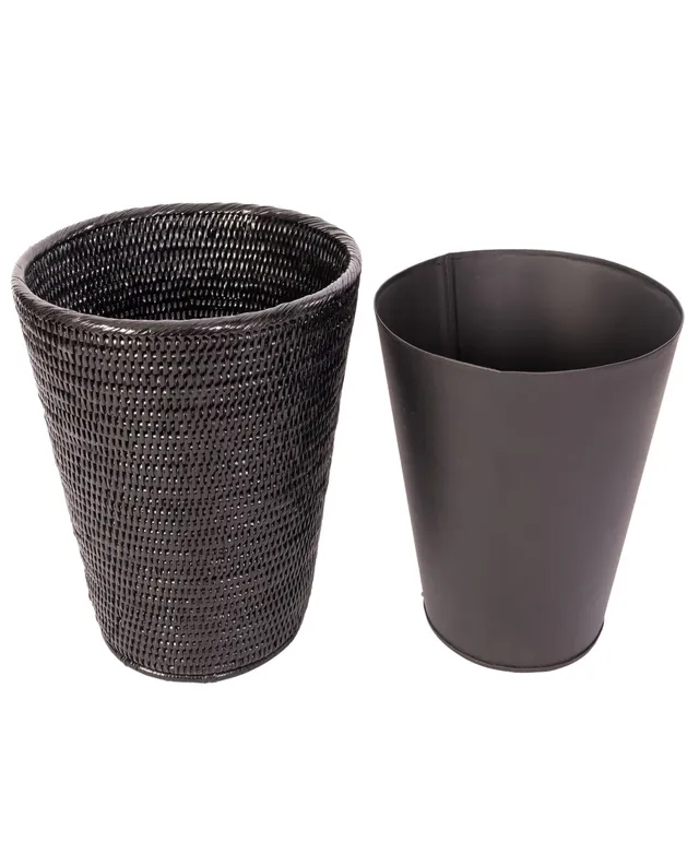 Artifacts Trading Company Rattan Rectangular Tapered Waste Basket with Metal Liner - Tudor Black