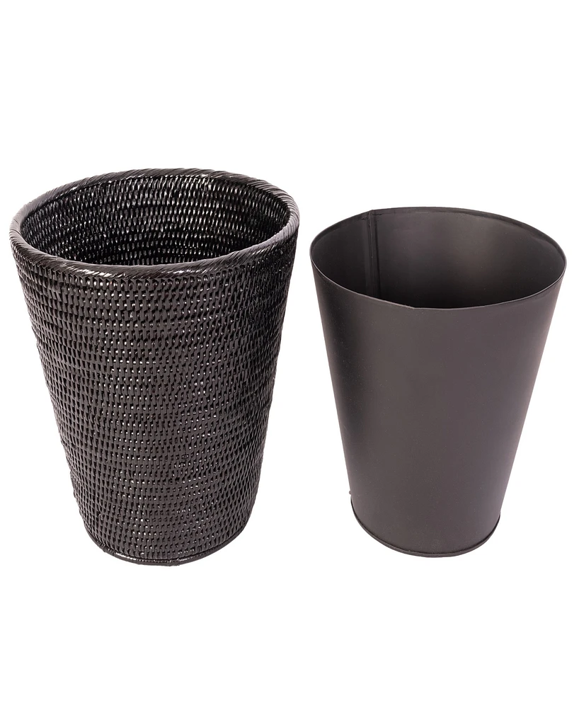 Artifacts Trading Company Rattan Round Tapered Waste Basket with Metal Liner