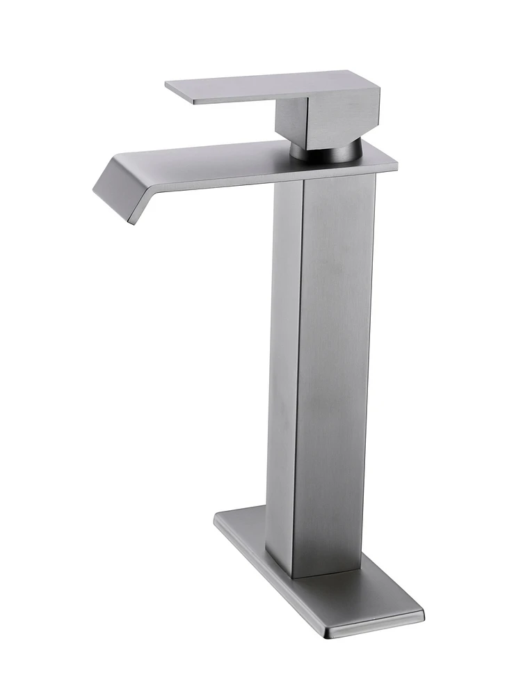 Waterfall Spout Bathroom Faucet, Single Handle Bathroom Vanity Sink Faucet