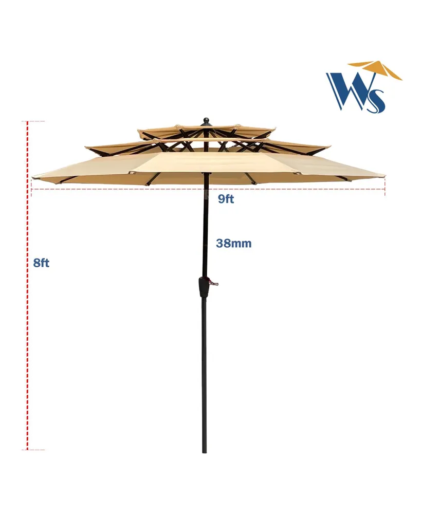 Simplie Fun 9FT 3-Tiers Outdoor Patio Umbrella With Crank And Tilt And Wind Vents For Garden Backyard