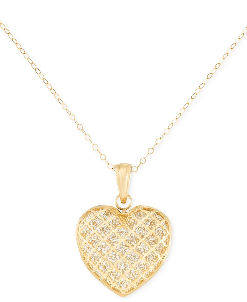 Textured Heart 18" Pendant Necklace in 10k Two-Tone Gold - Two