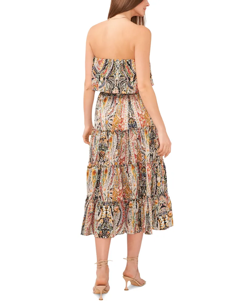 1.state Women's Strapless Tiered Ruffle Midi Dress