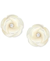 Children's Mother of Pearl & Crystal Flower Stud Earrings in 14k Gold