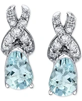 Aquamarine (3/4 ct. t.w. ) & Diamond (1/8 ct. t.w. ) Stud Earrings in 14k White Gold