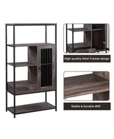 Simplie Fun Home Office Bookcase And Bookshelf 5 Tier Display Shelf With Doors And Drawers, Freestanding