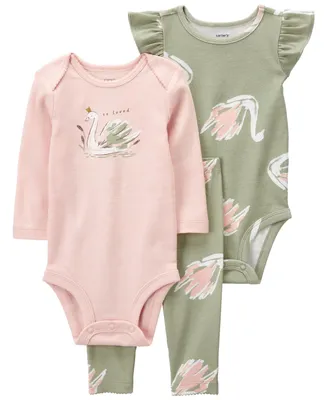 Carter's Baby Girls Swan Bodysuits and Pants, 3 Piece Set