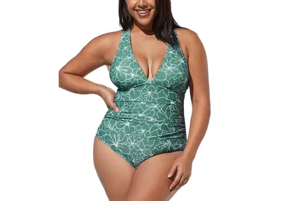 Cupshe Plus Vines of Lines Shirred Tie Back One Piece Swimsuit