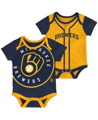 Newborn Boys and Girls Navy, Gold Milwaukee Brewers Double Two-Pack Bodysuit Set