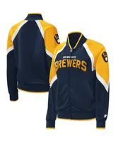 Women's Starter Navy Milwaukee Brewers Touchdown Raglan Full-Zip Track Jacket