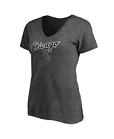 Women's Fanatics Heathered Charcoal Chicago White Sox Team Logo Lockup V-Neck T-shirt