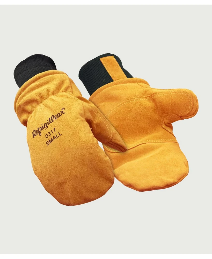 RefrigiWear Men's Warm Fleece Lined Fiberfill Insulated Leather Mitten Gloves