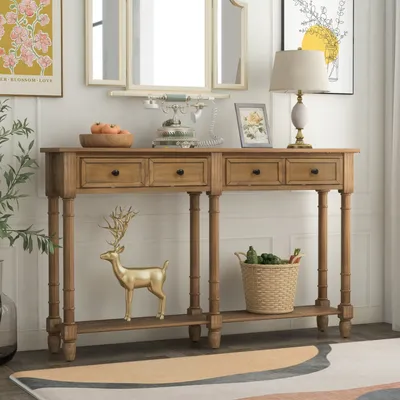 Simplie Fun Console Table Sofa Table Easy Assembly With Two Storage Drawers And Bottom Shelf