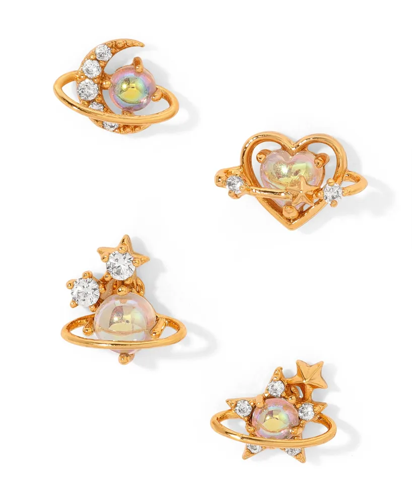 Girls Crew Crystal Opalescent Celestial Universal Love Stud Earrings Set