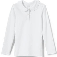 Lands' End School Uniform Girls Long Sleeve Ruffled Peter Pan Collar Polo Knit Shirt