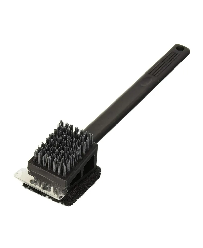 Charcoal Companion Plastic 2-In-1 Safe Scrub Grill Brush Long Handle (Black)