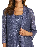 R & M Richards 3-Pc. Sequined Lace Pantsuit Jacket