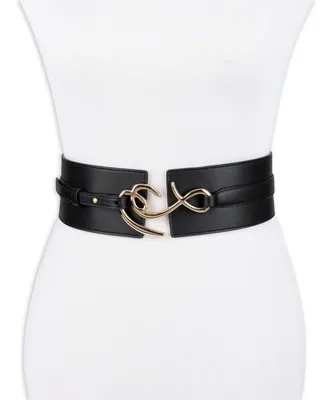 Sam Edelman Women's Corset Wide Waist Se Hook Logo Buckle Belt