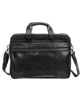 Mancini Men's Buffalo Double Compartment Top Zipper 15.6" Laptop and Tablet Briefcase