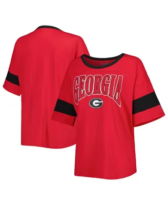 Women's Champion Red Georgia Bulldogs Jumbo Arch Striped Half-Sleeve T-shirt
