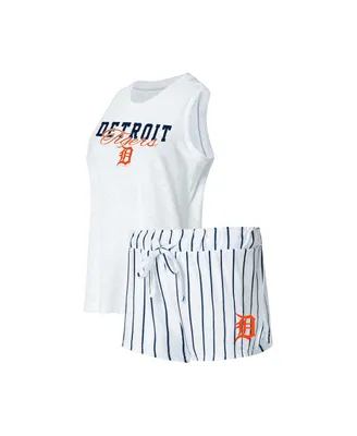 Women's Concepts Sport White Detroit Tigers Reel Pinstripe Tank Top and Shorts Sleep Set