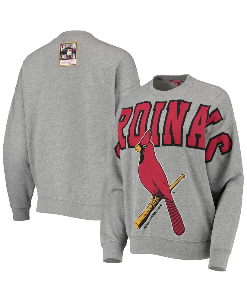 Women's Mitchell & Ness Heathered Gray St. Louis Cardinals Cooperstown Collection Logo Lightweight Pullover Sweatshirt