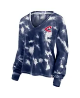Women's Fanatics White and Navy Cleveland Guardians Tie-Dye V-Neck Pullover Cropped T-shirt