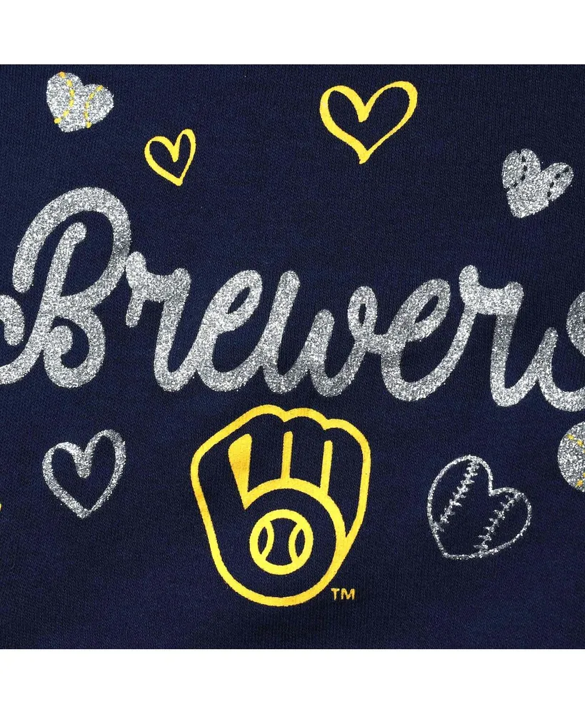 Girls Newborn and Infant Navy Milwaukee Brewers 3-Piece Home Plate Bodysuit, Bib and Booties Set