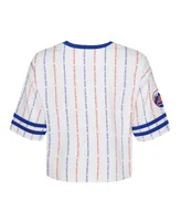 Big Girls White New York Mets Ball Striped T-shirt