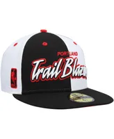 Men's New Era Black, White Portland Trail Blazers Script Pinwheel 59FIFTY Fitted Hat