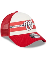 Men's New Era White, Red Washington Nationals Team Stripe Trucker 9FORTY Snapback Hat