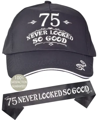 75th Birthday Gifts for Men, 75th Birthday Hat and Sash Men, 75 Never Looked So Good Baseball Cap and Sash, 75th Birthday Party Supplies, 75th Birthda