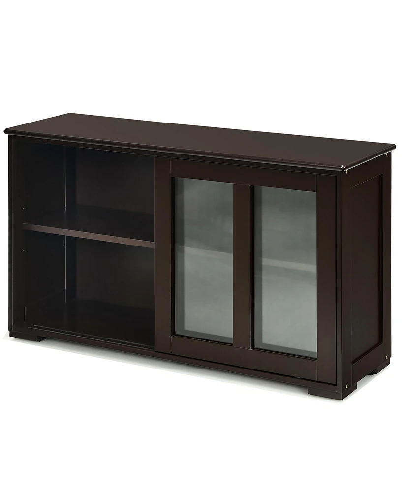 Storage Cabinet Sideboard Buffet Cupboard Glass Sliding Door