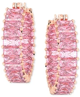 Swarovski 14k Rose Gold-Plated Small Pink Baguette Cubic Zirconia Hoop Earrings, 0.87"