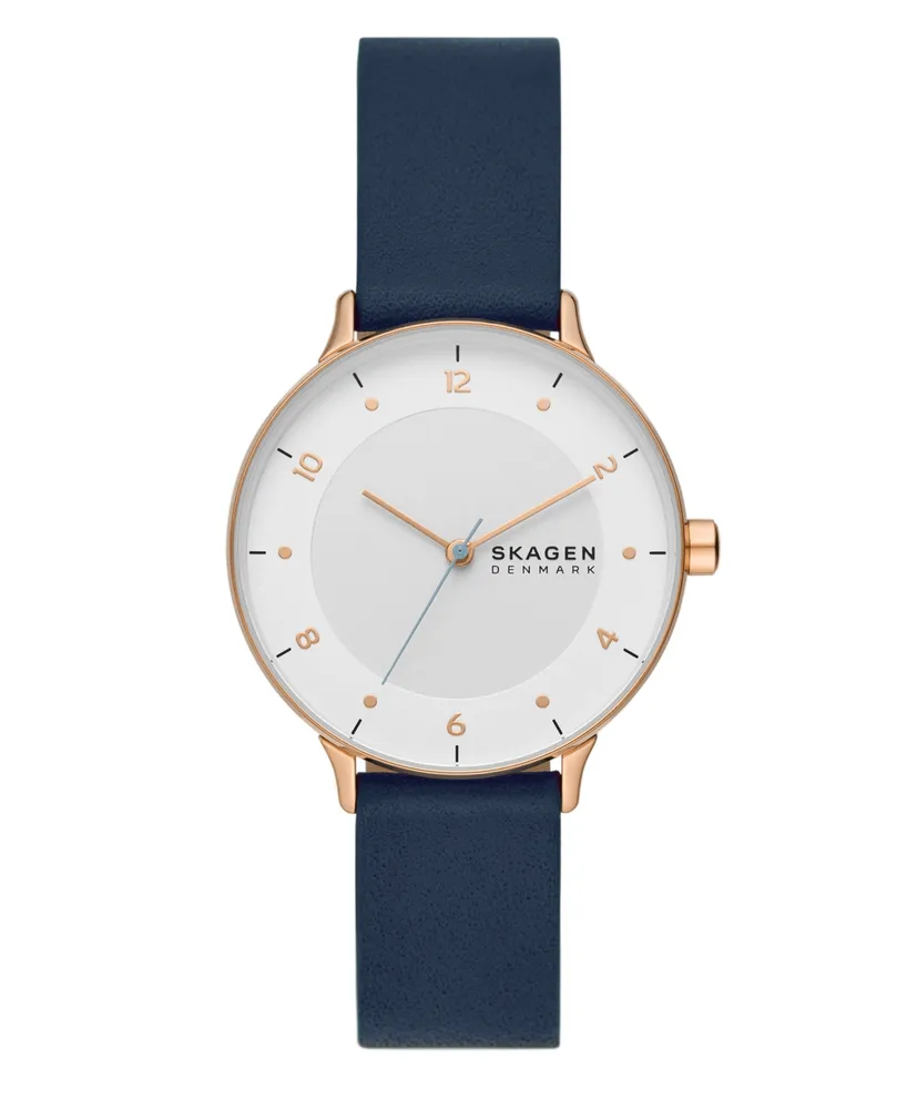 Skagen Women's Three-Hand Quartz Riis Blue Leather Watch 36mm