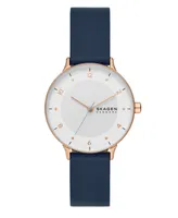 Skagen Women's Three-Hand Quartz Riis Blue Leather Watch 36mm