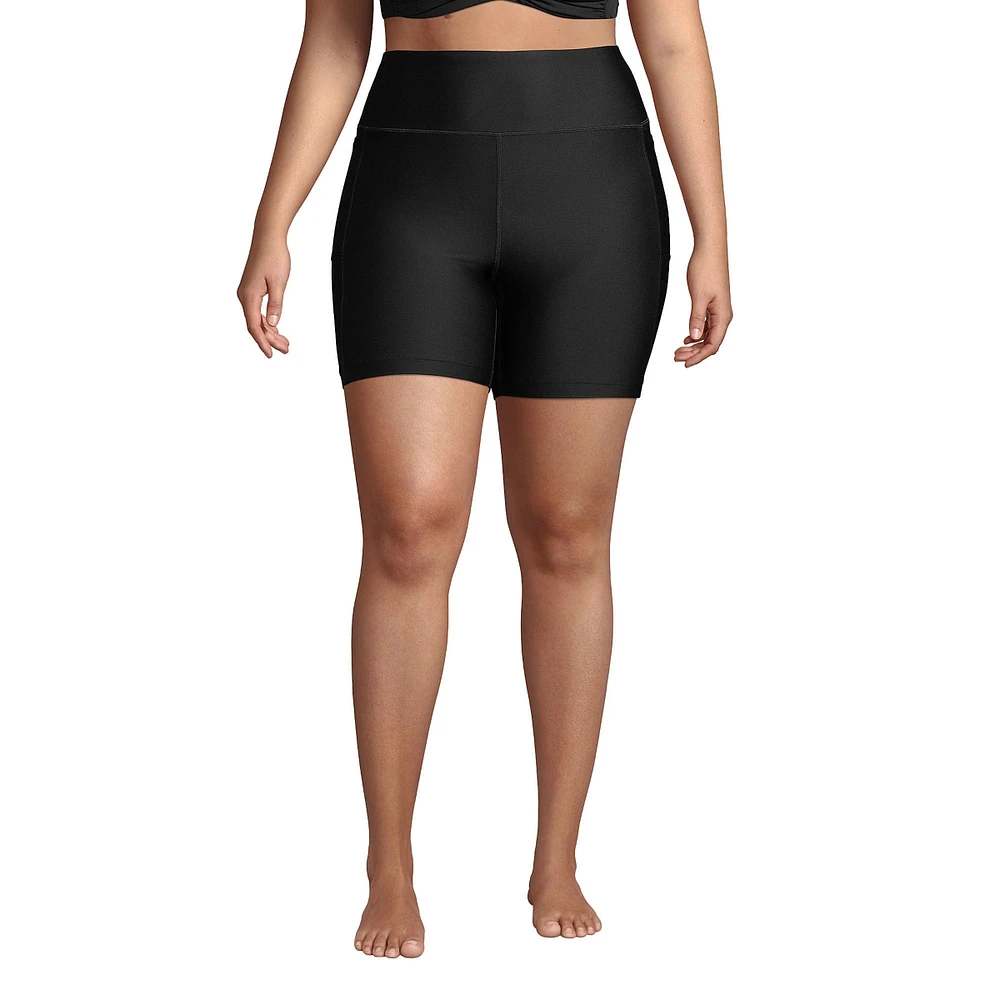 Lands' End Plus High Waisted 6" Bike Swim Shorts with Upf 50 Sun Protection