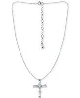 Giani Bernini Cubic Zirconia Baguette & Round Cross Pendant Necklace, 16" + 2" extender, Created for Macy's