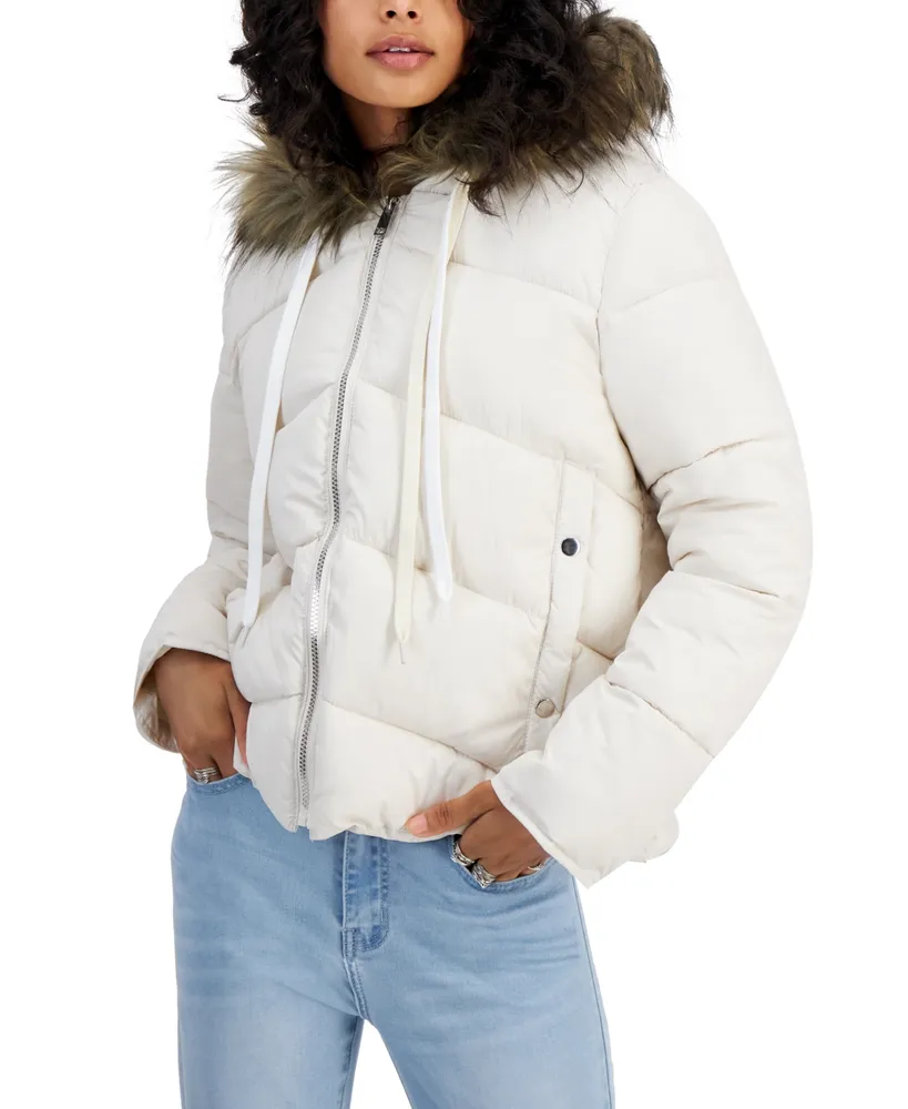 Maralyn & Me Juniors' Hooded Faux-Fur-Trim Puffer Coat