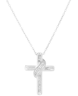 Diamond Cross 18" Pendant Necklace (1/4 ct. t.w.) in 14k Gold-Plated Sterling Silver or Sterling Silver