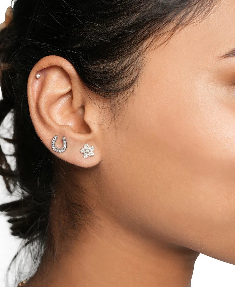 Diamond Accent Flower Single Stud Earring in 14k White Gold