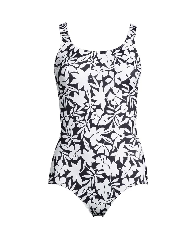 Lands' End Women's Long Scoop Neck Soft Cup Tugless Sporty One Piece  Swimsuit Print