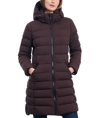 Michael Michael Kors Women's Petite Hooded Faux-Leather-Trim Puffer Coat, Created for Macy's