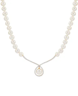 Honora Cultured Freshwater Pearl (6 & 8-1/2mm) & Diamond (1/3 ct. t.w.) Fancy 17" Collar Necklace in 10k Gold