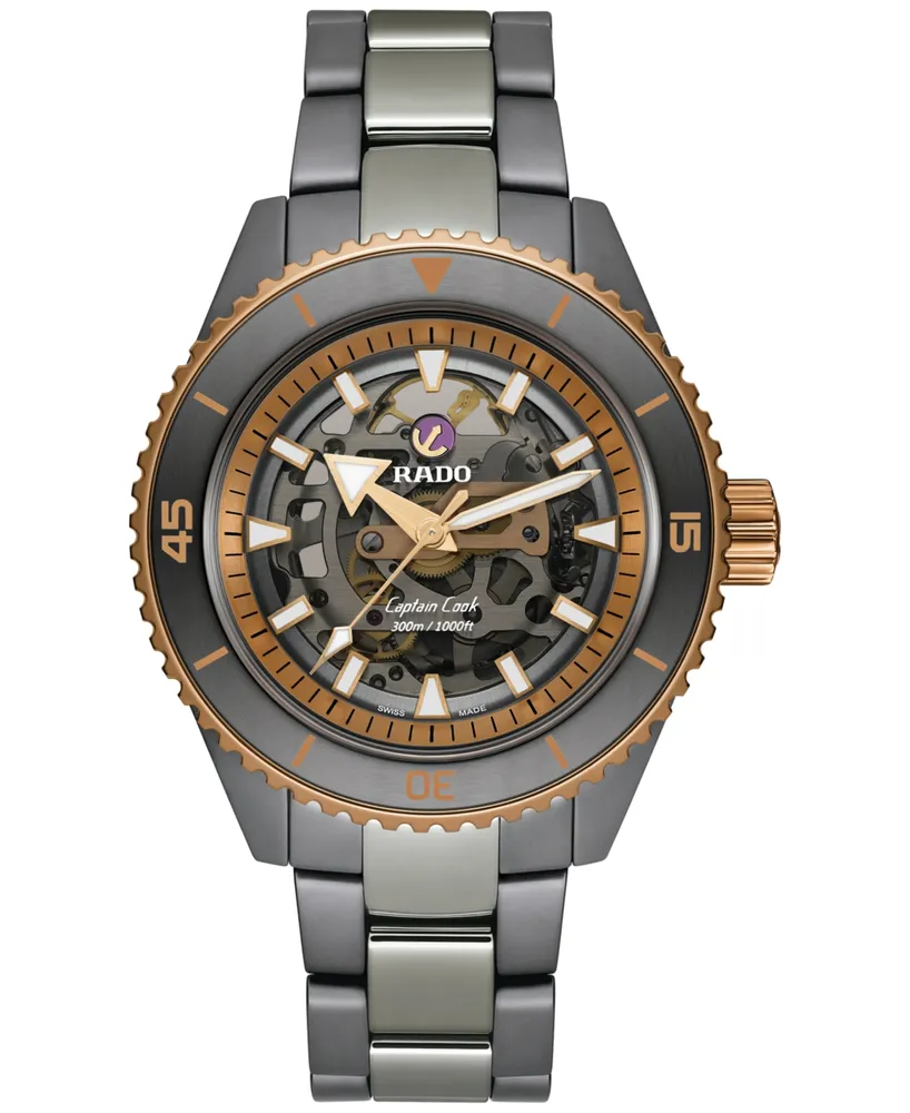 Rado Men's Swiss Automatic Captain Cook Skeleton Gray High-Tech Ceramic & Titanium Bracelet Watch 43mm