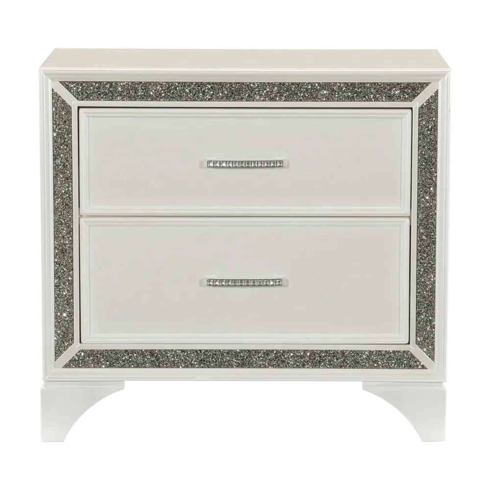 Simplie Fun Glamorous Bedroom 1 Piece Nightstand Pearl Metallic Finish Glitter Trim