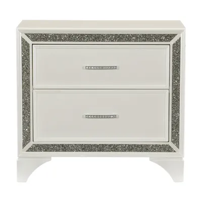 Simplie Fun Glamorous Bedroom 1 Piece Nightstand Pearl Metallic Finish Glitter Trim