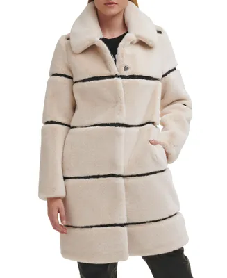 Karl Lagerfeld Paris Womens Faux-Leather Trim Faux-Fur Coat