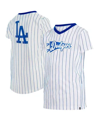 Big Girls New Era White Los Angeles Dodgers Pinstripe V-Neck T-shirt