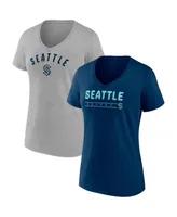 Women's Fanatics Deep Sea Blue, Gray Seattle Kraken Parent 2-Pack V-Neck T-shirt Set