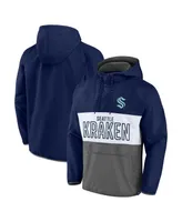 Men's Fanatics Deep Sea Blue, Gray Seattle Kraken Backhand Shooter Defender Anorak Raglan Hoodie Quarter-Zip Jacket